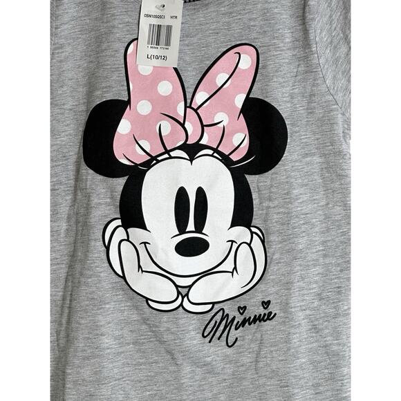 Disney Minnie Mouse Girls T-Shirt Gray Pink Polka Dot Bow L 10/12 Youth New - Picture 3 of 6